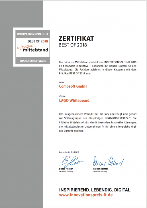Zertifikat Best of 2018 Initiative Mittelstand